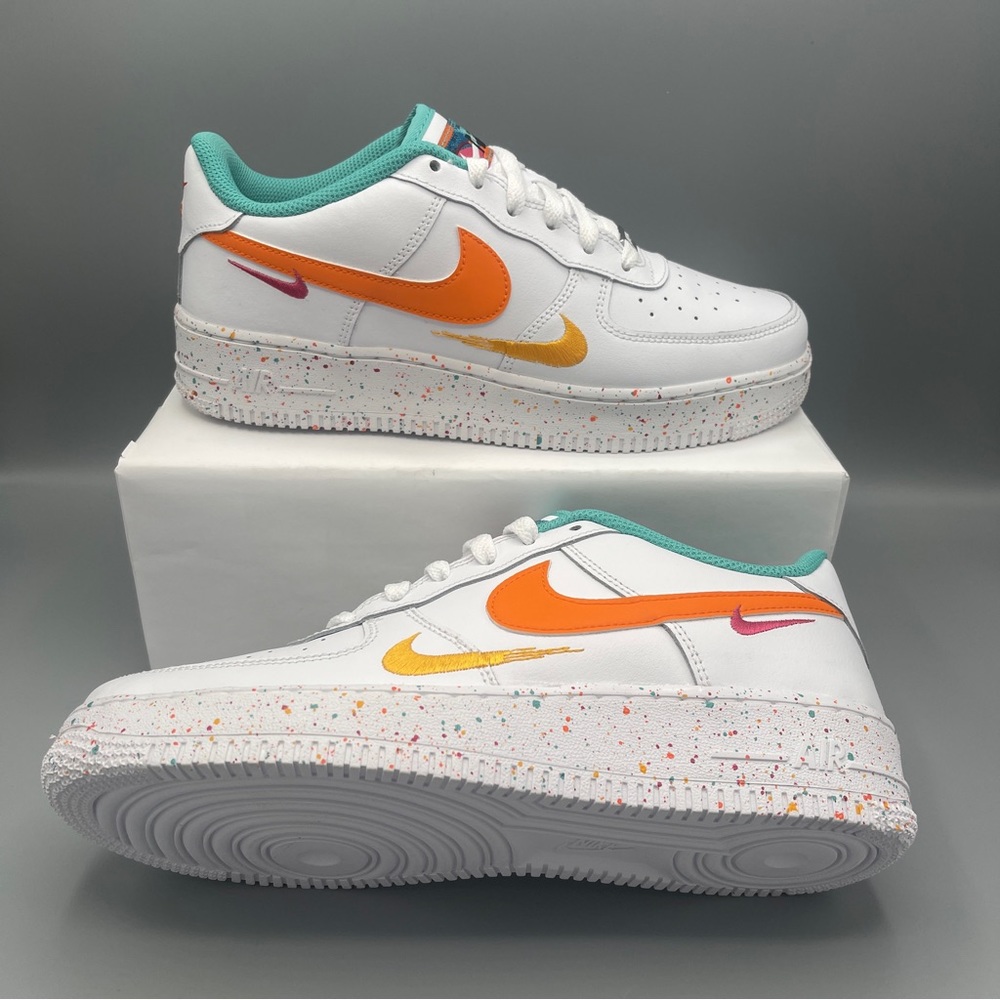 Nike Air Force 1 LV8 GS Big Girl 7Y Casual Shoes White/Safety Orange \Women #8.5 - Picture 14 of 16